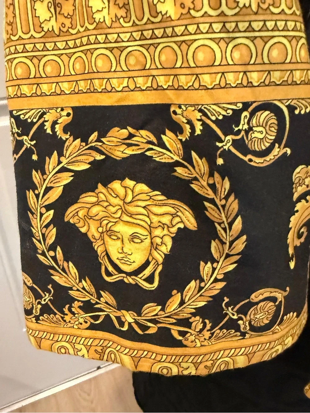 Versace Black and Gold Baroque Logo Robe